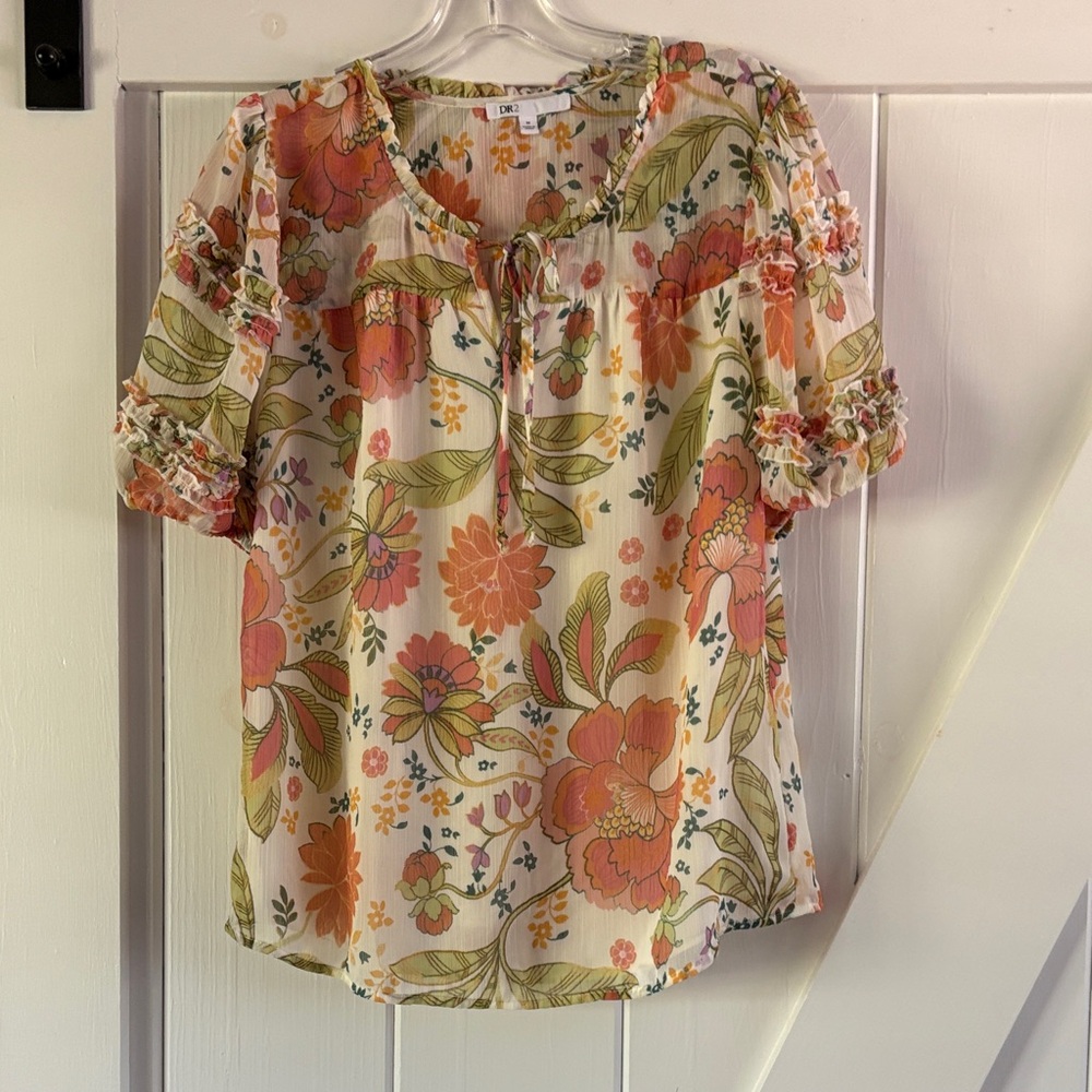 DR2 Women's Floral Blouse in Orange and Green